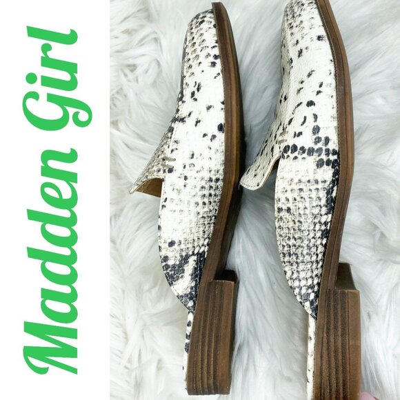 MADDEN GIRL MATTIE PYTHON SNAKE PRINT SLIP ON MULES FLATS WHITE GRAY, SIZE 7 - Picture 2 of 7